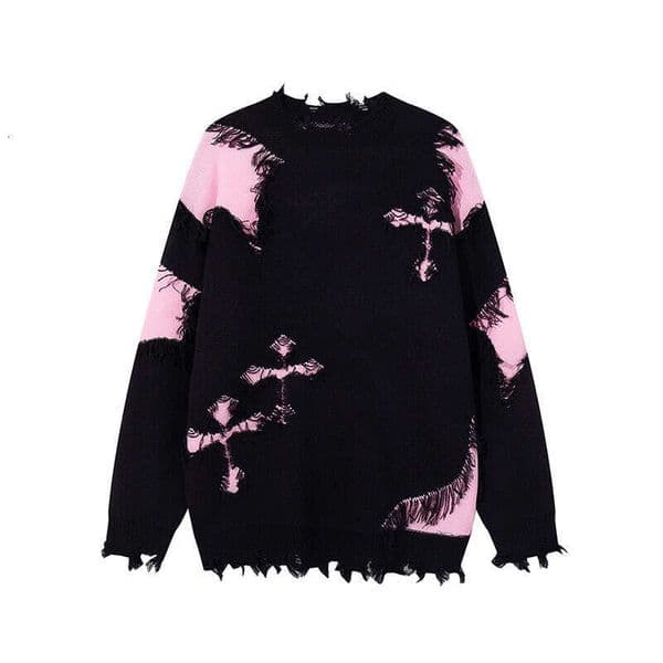 Sweater Ripped Mens Tassel Cross Knitted Patchwork Color-Block Personty High-End Fl Knitwear Comfortable Soft Casual Loose Fit Daily Wear L260612