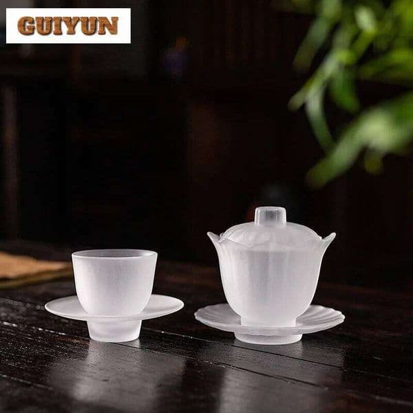 High-end Transparent Thick Glass Gaiwan Tureen Maker Dispenser Cover Bowl With Saucer Lid Kit Chinese Tea Set 26W0211