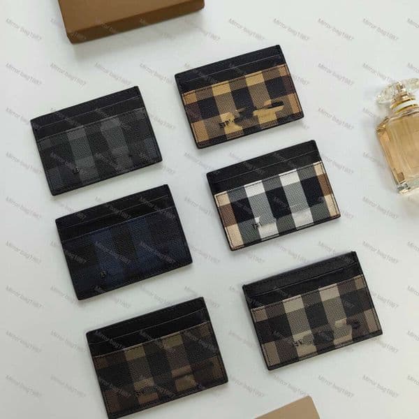 Luxury Plaid Card Holder Designer Leather Card Case Slim Credit Card Wallet with Multi-Slots Anti-Demagnetization Business ID Card Cover with Gift Box