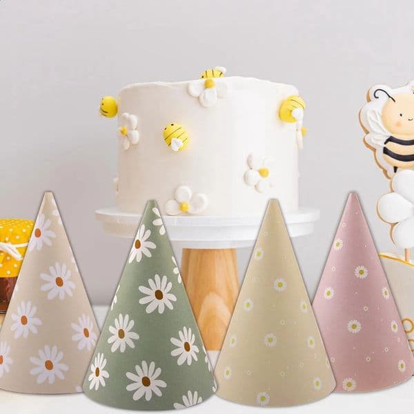 6Pcs Daisy Flower Paper Hats Pink Green Party Hat For Baby Shower Themed Birthday Decorations Kids Gifts Supplies 260209