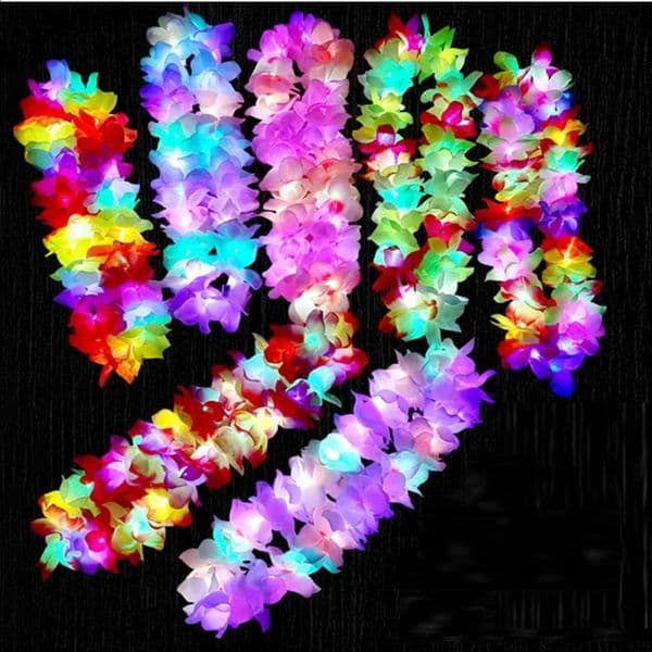10pcs LED Light Up Flashing Hawaiian Leis Hula Dance Garland Artificial Flowers Neck Loop Necklace Glow Party Supplies Christmas 260204