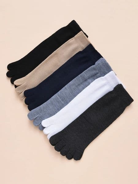 6 Pairs Men Socks Five-toe Breathable Socks Comfortable For Male Solid Colour Fashion Casual Middle Tube Cotton Socks 260208