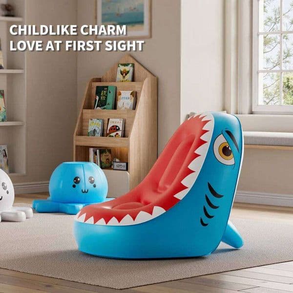 Indoor Outdoor Leisure Entertainment Cartoon Shark Children's Inflatable Sofa Single Foldable Portable Bean Bag Chair Furniture 26Y0212