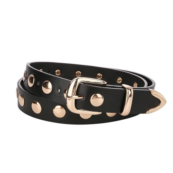 Women Studded Leather Belt Fashion Punk Style Ladies Belts for Jeans Dress Adjustable Waist Belt Rivet Decor 260208
