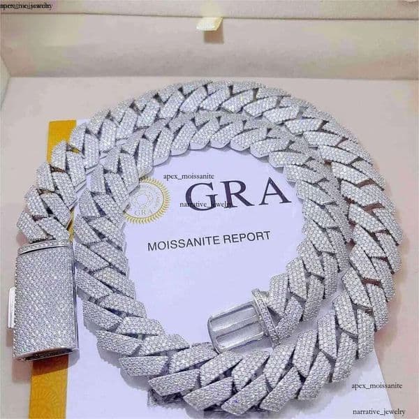 moissanite necklace designer jewelry cuban k chain Iced Out Pass Dia Tester Sterg Sier Necklace Vvs Moissanite chains for men necklaces20mm