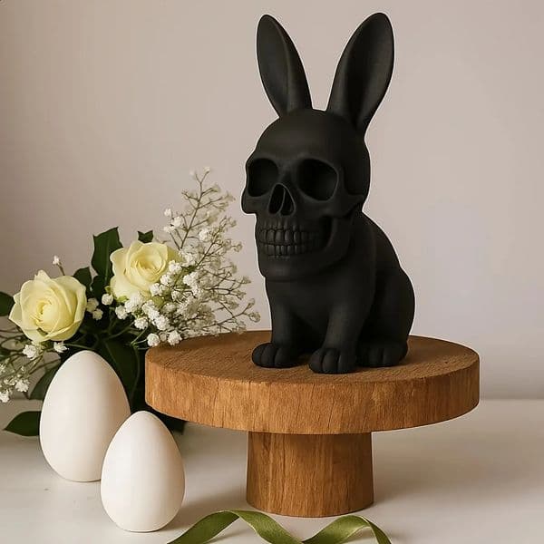 A creative punk style rabbit skull statue - Halloween Easter decoration ornaments create a festive atmosphere Gothic home sculp 260208