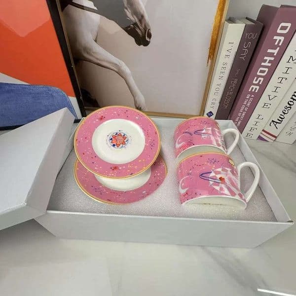 European High-End Bone China Coffee Cup And Saucer Nostalgic Set, High-Grade Glaze Ceramic Mug,