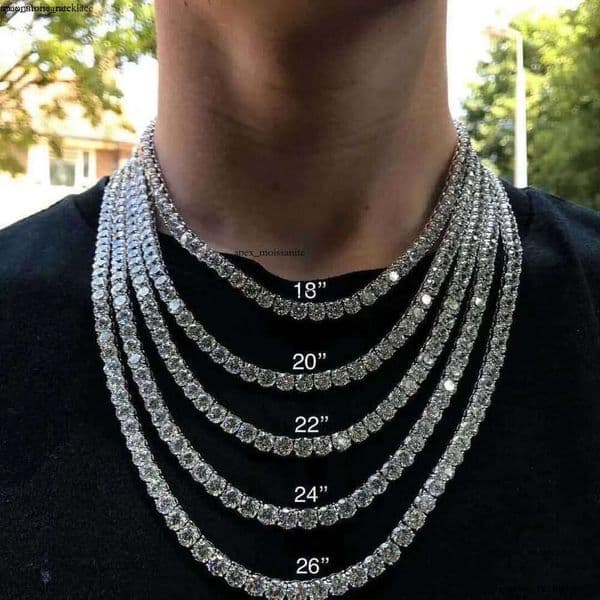 New Hip Hop by testing All Tennis authentic 925 sterling silver Men's and women's Moissanite Chain Christmas gift 3mm