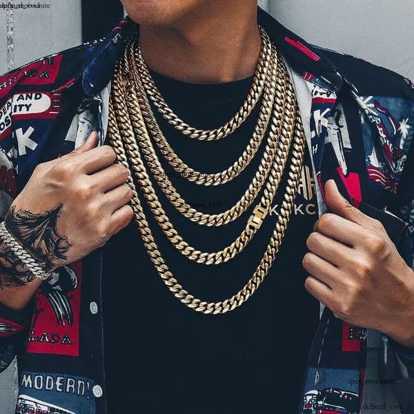 8mm Miami Cuban Link Curb Chain 18K Gold Plated Titanium Steel Jewelry, Durable, Anti-Tarnish, No Allergies Street-wear Punk Hip Hop Necklace Gift, 16 18 20 22