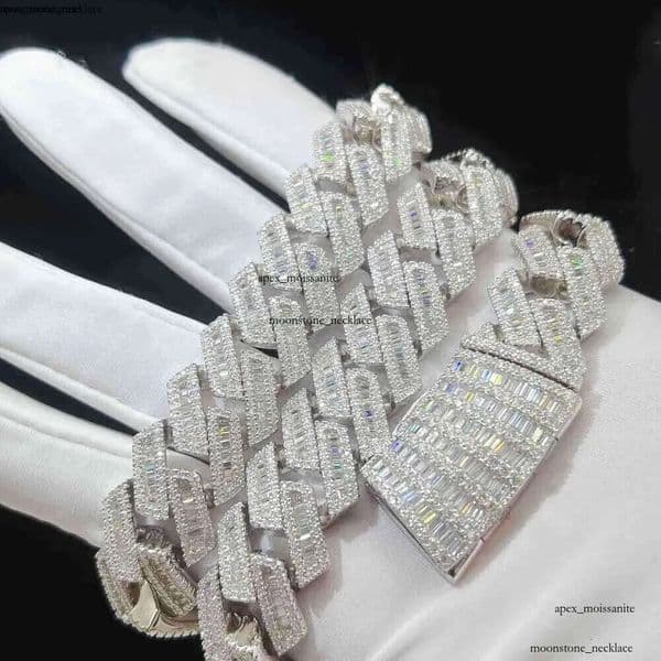 Moissanite Iced Out Chain Necklace Hip Hop Fine Jewelry Baguette Men's Necklaces Sterg Fully Designer Jewellry 43