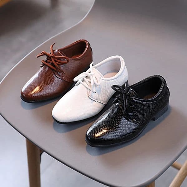 Boy Leather Shoe Black White Versatile Childrens Flats for School Performance Causal Fashion Lace-up Kids Formal Uniform Shoes 260126BJ