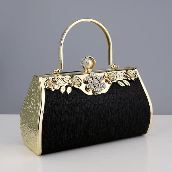 y Golden Evening Bags Lady Bucket Small Clutch With Diamonds Handbags Flower Printed Purse 260208BJ