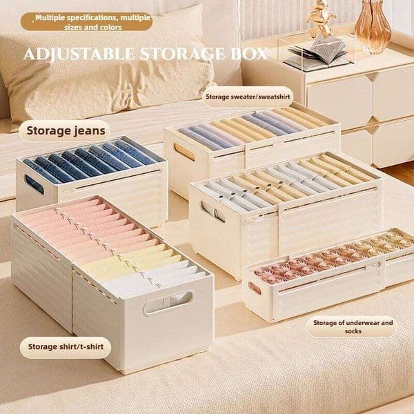 Adjustable Clothes Box Closet Categorized Clothing Kitchen Cabinet Storage Bin Home Organizer 26Y0211