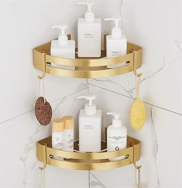 Corner Shelf Wall Mounted Bathroom Shelf Brushed Gold Aluminum Bath Shower Shelf Bath Shampoo Holder Corner shelf 260208
