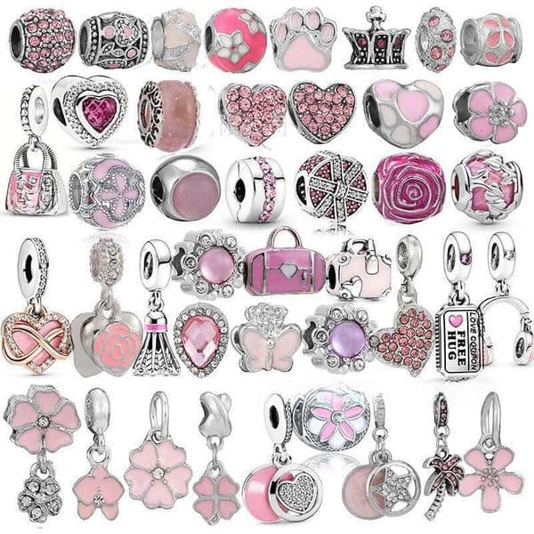 Designer Charms for Bracelet Pink Oil Painted Heart Shaped Rhinestone Accessories DIY Bracelet Necklace Designer Jewelry Components