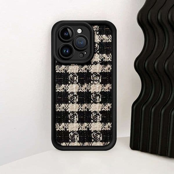 Retro Tweed Plaid iPhone Case with Shockproof Frame for Women Compatible with iPhone 15 14 13 Pro Max