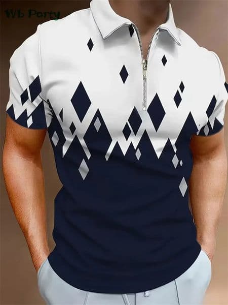 Geometric Print Mens Clothing ns Tshirts for Men Lapel Short Sleeve Tee Polo T shirt Man Simple 2024 Tops 260129BANJIA