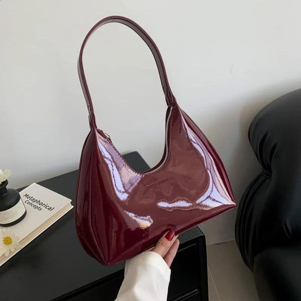 Fashion Womens Shoulder Bag High Quality Patent Leather Tote Bag Waterproof Armpit Bag Solid Color Womens Handbag260128BJ