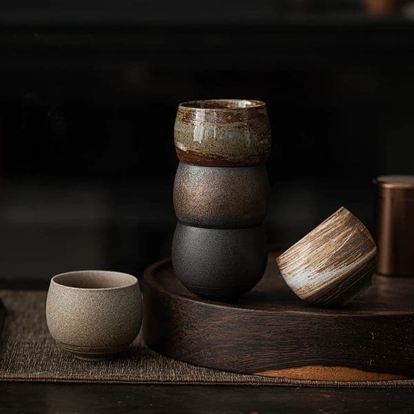 1pc Japanese Style Handmade Stoare Tea Cup Kung Fu Tea Set Tea Cup Small Single Cup Ancient Style Quiet Road Cup Bowl Teacup 260203