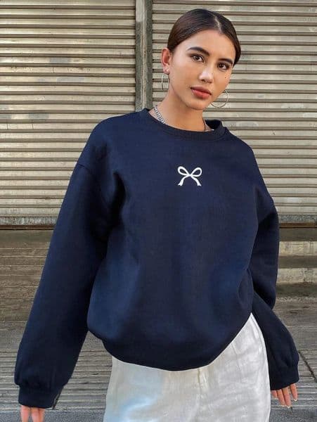 Casual Womens Sweatshirts Kawaii Bow Graphic Prints Pullover Comfortable Warm Oversize Hoodie Autumn Fleece Soft Female Clothes 250203BJ