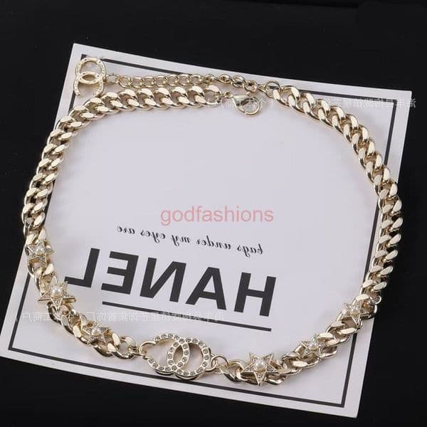 Designer Jewelry Channels Necklace Twisted chain pentagram double C rhinestone necklace with brass chain CC Necklace