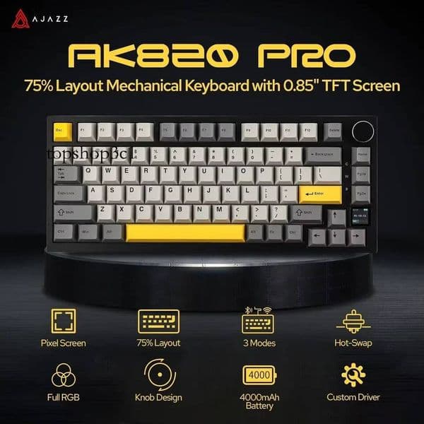 Ajazz AK820/AK820Pro Gaming Mechanical Bluetooth 5.1/Wireless/C-Wired Customized Keyboard with Knob Hot Swapping Gasket