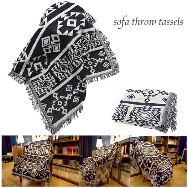 90x90cm Bohemian Plaid Blanket with Tassel for Sofa Bed Decorative Blankets Cotton Sofa Cover Throw Blanket 260130
