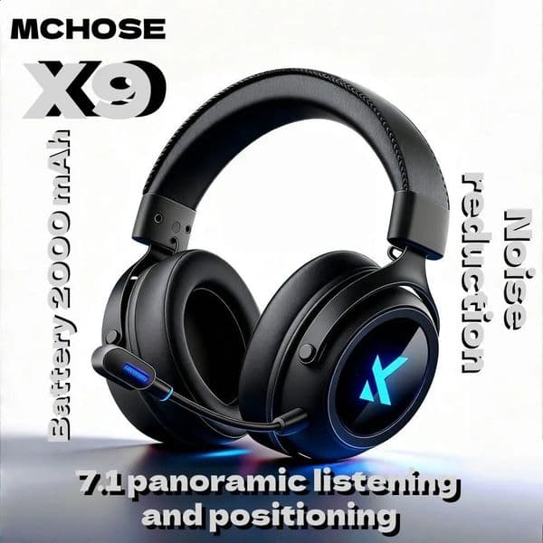 MCHOSE X9 Wireless Headworn Game Headset Bluetooth 24G Three Mode E-sports Noise Reduction Headset Desktop Computer Headset FPS 260203