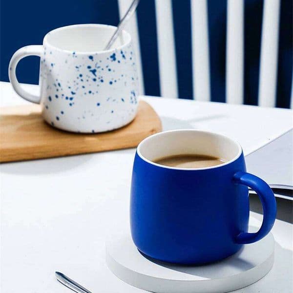 500ml Klein Blue Ceramic Coffee with spoon Package Splash ink Porcelain Mug Breakfast Oatmeal Cup Festival Gift 26W0211
