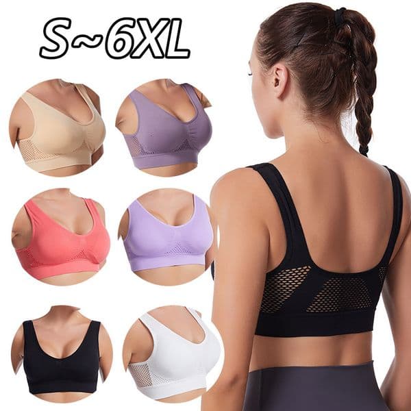 Plus-size wireless sports bra vest for women, Sport Bra, yoga sports underwear with hollow mesh and breathable holes