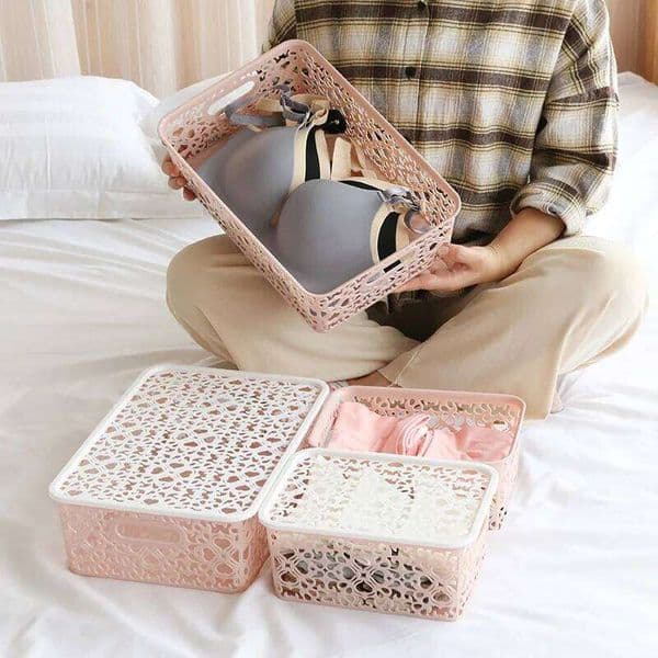 Plastic Box Stackable Container Hollow Out Delicate Storage Basket With Lid For Clothes Toy Home storage Supply 26H0211