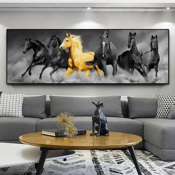 Modern Fashion Wall Art Large Size Golden Horse Animal HD Canvas Oil Painting Posters and Prints Home Bedroom Living Room Decor 26Y0210