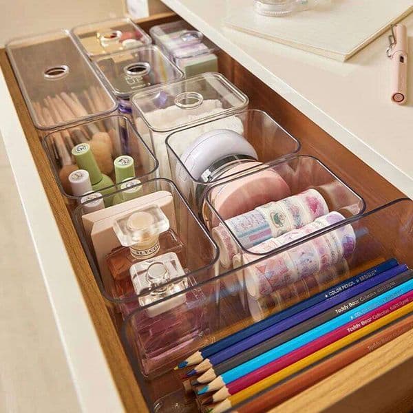 Draw Acrylic With Lid Clear Desk Make up Cosmetics Organiser Office Stationery Storage Box Organizer 26Y0211