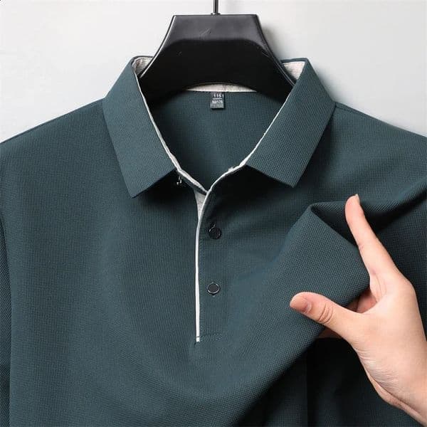 Mens Business Casual Long Sleeve Solid Color Polo Shirt Fashionable Warm Comfortable Four Seasons Versatile Top 260209