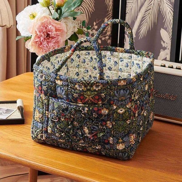 Floral Fabric Storage Bins with Handles, Folding Desktop Basket, Multi-Compartment Organizer for Clothes, Underwear & Decor 26H0211