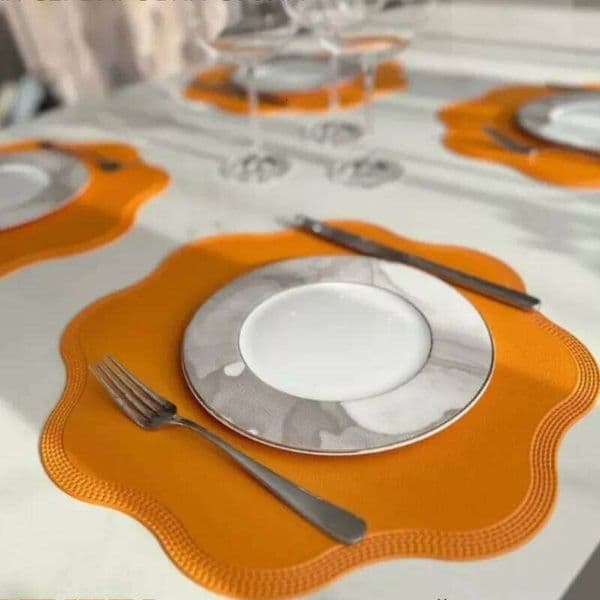 1/4/6Pcs Orange Placemats Faux Leather Flower Round Shaped Decoration & Accessories Indoor/Outdoor Table Mats 26L0212