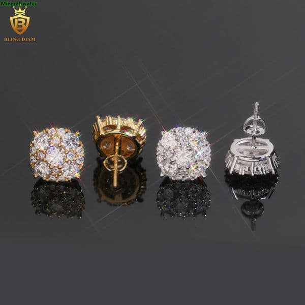 Sparkling Diamond Moissanite Stud Earrings 925 Silver Gold Plated Round Brilliant Cut VVS Moissanite Jewelry Earrings Women Men