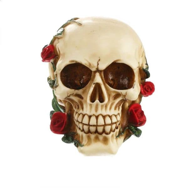 1pcs Resin Skull With Rose Statue For Office Desk and Home DecorFor Halloween Decoration 260208