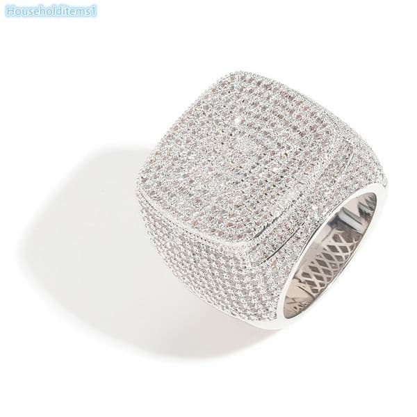 Hip Hop Trending Moissanite Diamond Rings Silver Gold Plated moissanite Micro Pave Moissanite Stone Square Shaped Ring for Women Jewelry