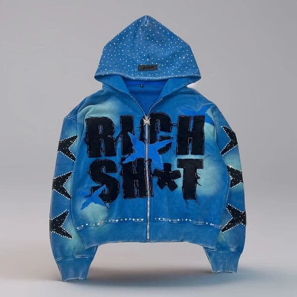 Fresh Style Colorful Flash Element Fashionable Hooded Sweatshirts for Men and Women Streetwear Versatile Zip Up Letter Jacket 260128