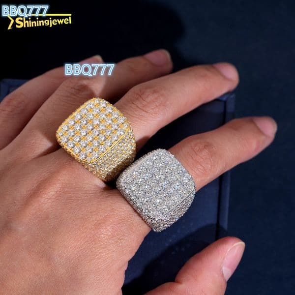 Full Iced Out Big Championship Ring Square Front Top Ring Pass Diamond Tester Hip Hop Jewelry 925 Silver Moissanite Men Ring