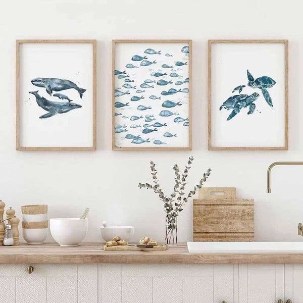 Marine Animal Wall Art Prints Blue Dolphin Sea Turtle Fish Painting Poster Bedroom Office Living Room Canvas Pictures No Frame 26Y0210