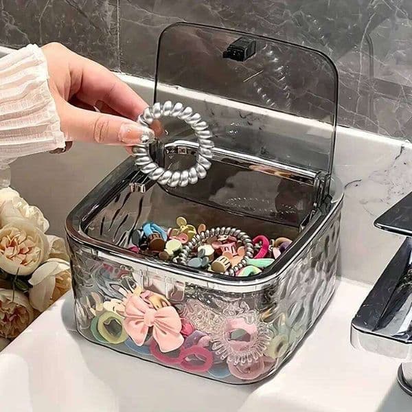 Clear Acrylic Accessory Organizer Box with Lid Waterproof Storage for Hair Ties Bows Transparent Design Easy Organization 26Y0211