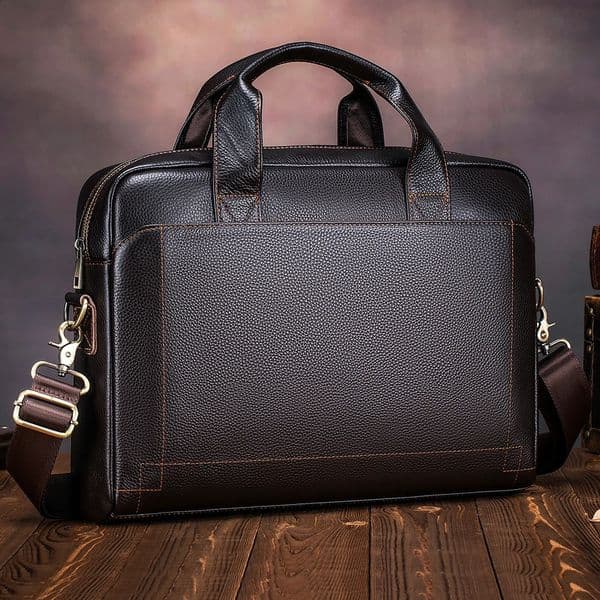 Mens leather handbag top layer cowhide briefcase laptop bag diagonal cross office 260208BJ