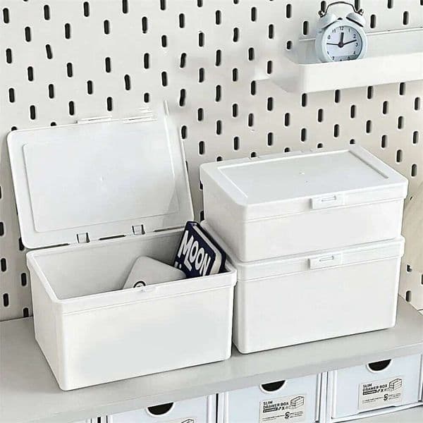 White Dustproof Box Stackable Sundries Organizer With Cover Stationery Storage Case Home Organization Holder 26Y0211