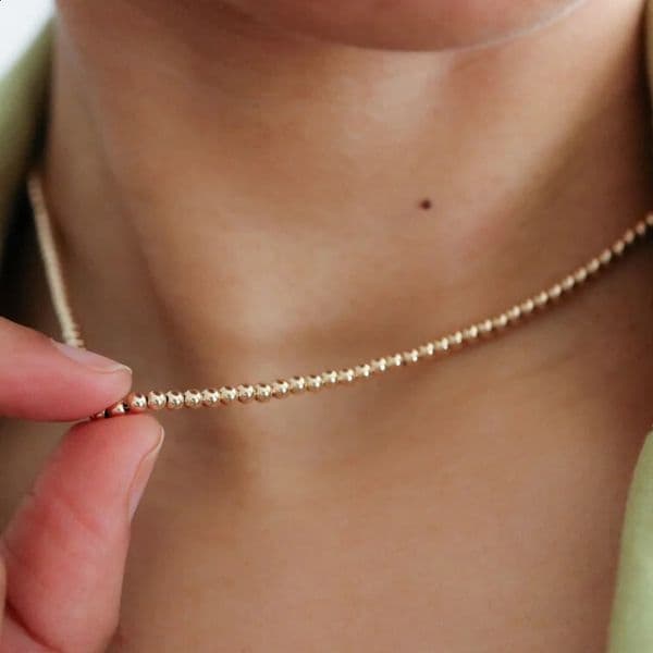 Real 14K Gold Filled Round Bead Necklace Dainty Bead Choker Handmade Pendants Tarnish Resistant Necklace Boho Women Jewelry 260129