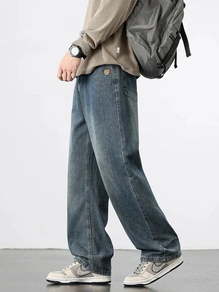 Spring Autumn American Retro Straight Jeans Men Streetwear Korean Fashion Loose Baggy Wide Leg Denim Pants Male Casual Trousers 260206BJ