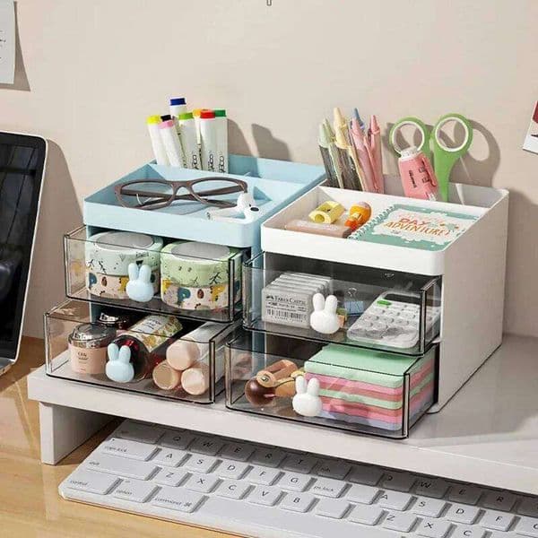 Small Desk Organizer With Drawer, Office Desktop Storage Box, Makeup Organizer, Business Card/Pen/Pencil/Mobile Phone/Stationery 26Y0211