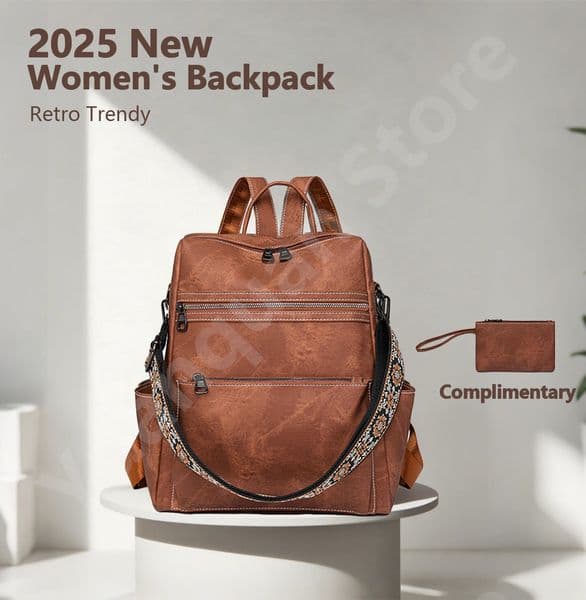 2025 Womens PU Leather Waterproof Antitheft Fashion Large Capacity Business Travel College Laptop Backpack Shoulder Bag 260126BANJIA