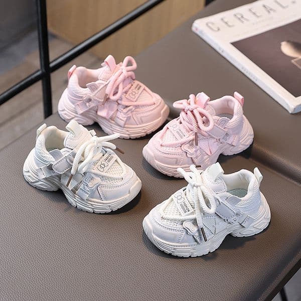 Childrens casual shoes childrens sports shoes suitable for girls pink white shoes mesh breathable running short Youth Sport Shoes Big Size 22-30